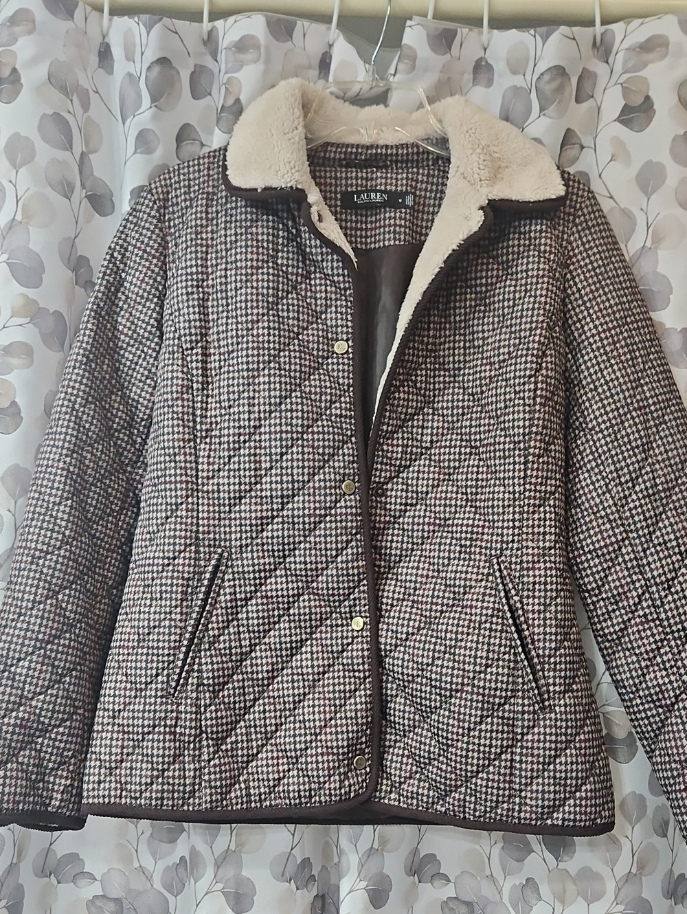 Lauren Ralph Lauren Brown Houndstooth  Quilted Jacket
